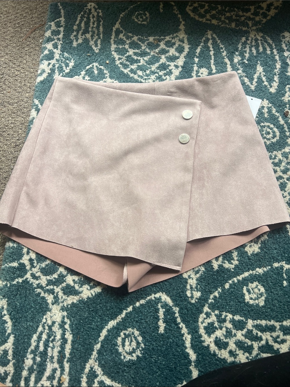 Charlotte Russe Blush Pink Faux Suede Skort with Button Detail